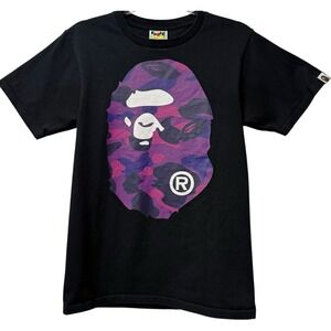 Rare‎ BAPE BATHING APE T-SHIRT Black / Purple CAMO BIG APE HEAD TEE Shirt Small